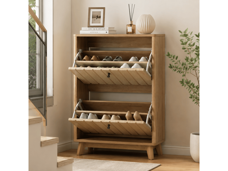  Meuble à chaussures 60x24x94 cm, capacité 16 paires, structure compacte avec portes doubles et tiroir caché, idéal pour petits espaces d'entrée et couloir  - Conforama R