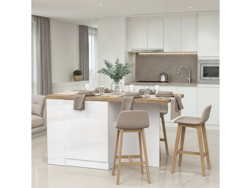  Ilot de cuisine 160cm avec angle laqué blanc plateau aspect bois finition cadiz - alva ALVA - Conforama B