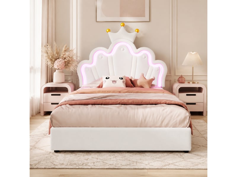  Lit enfant 90 x 200 cm avec 2 tiroirs, éclairage led télécommandé, blanc  - Conforama B