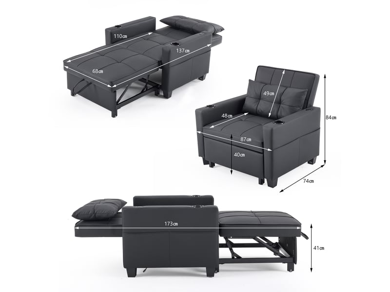 Canapé-lit 3-en-1 extensible  avec porte-gobelets et usb, gain de place, petits espaces  - Conforama C