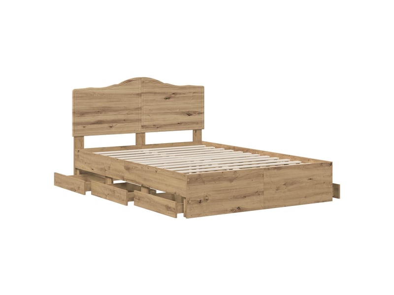 Lit double- lit adulte - bed frame with storage and headboard artisan oak 140 x 190 cm - Conforama B