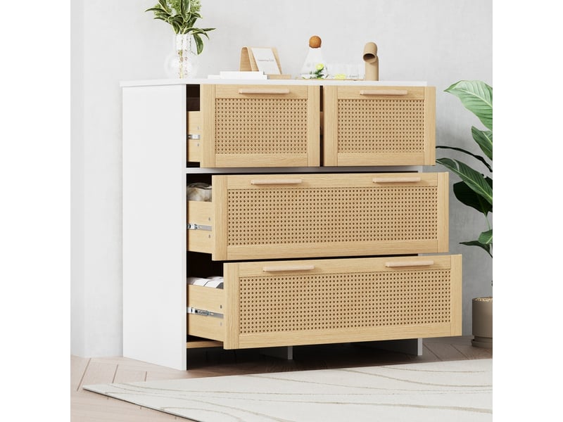  Armoire de rangement, 80 x 80 x 38cm, 4 tiroirs, buffet pour coucher, salon, salle à manger et couloir, marron  - Conforama D