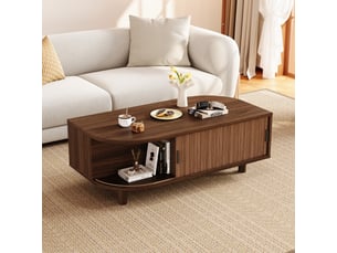 Table basse 100x50x35 cm - grand rangement - portes vitrées - 2 portes - mdf - usage quotidien - design moderne - meuble de rangement - blanc