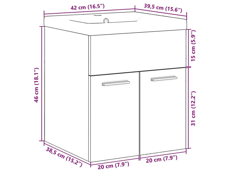  Ensemble de meubles de salle de bain 2 pcs chêne sonoma cf63608  - Conforama E
