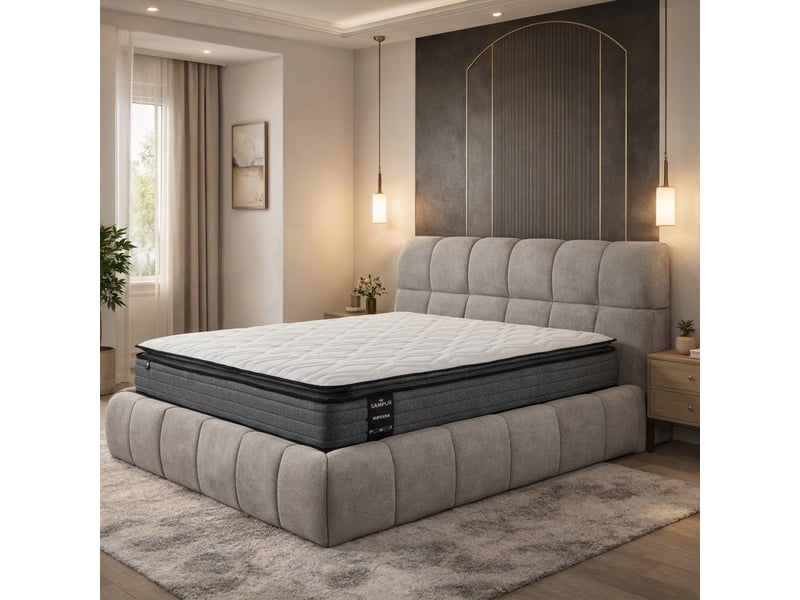  Ensemble lit coffre aneto et matelas nirvana 160x200 cm - tissu chenille gris - mémoire de forme PREMIUM - Conforama B