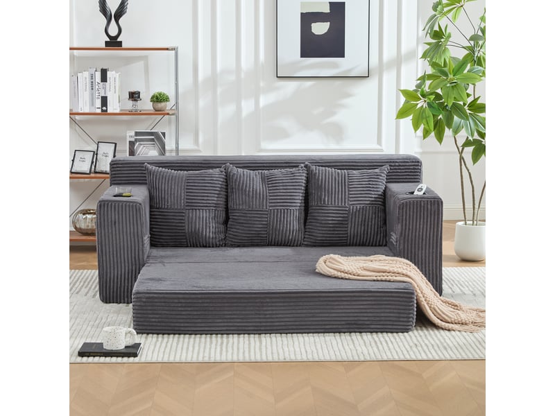  Canapé trois places avec porte-gobelets et poches latérales, design sans cadre, larges assises - gris  - Conforama E