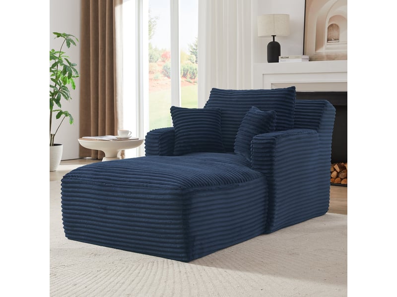  Méridienne bleu en velours côtelé canapé salon moderne confortable sans montage pour appartement  - Conforama E