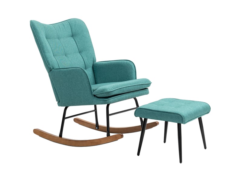 Rocking-chair avec repose-pieds, dossier haut, accoudoirs, assise rembourrée en polyester vert foncé 64 × 89 × 90 cm - Conforama A