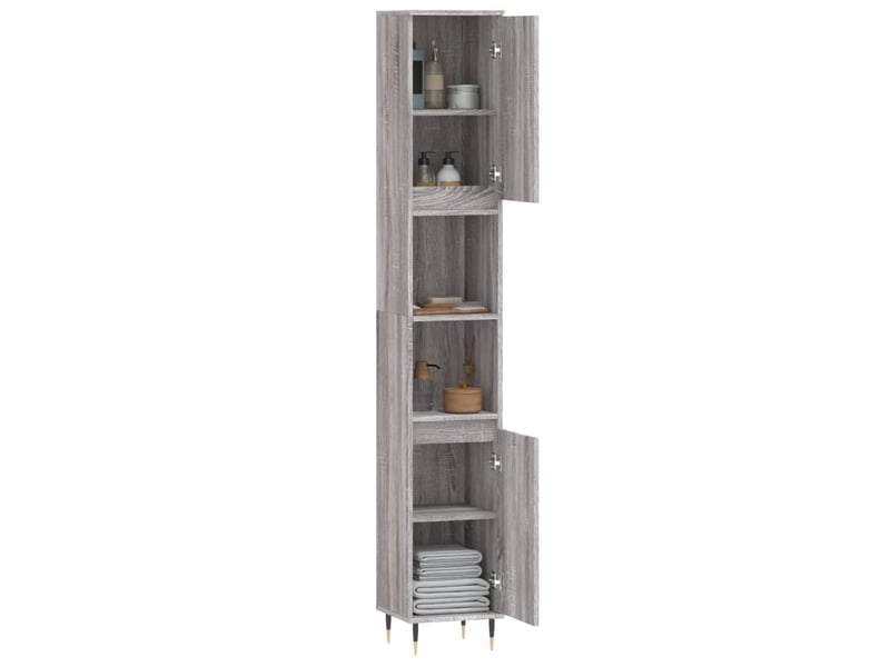 Amoire de salle de bain sonoma gris 30x30x190cm bois d'ingénierie shl4254 - Conforama D