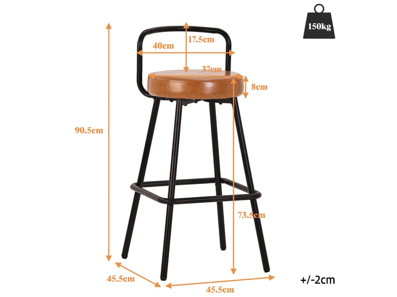  Lot de 4 tabourets de bar,37x37x90,5 cm,avec dossier,similicuir,marron  - Conforama C