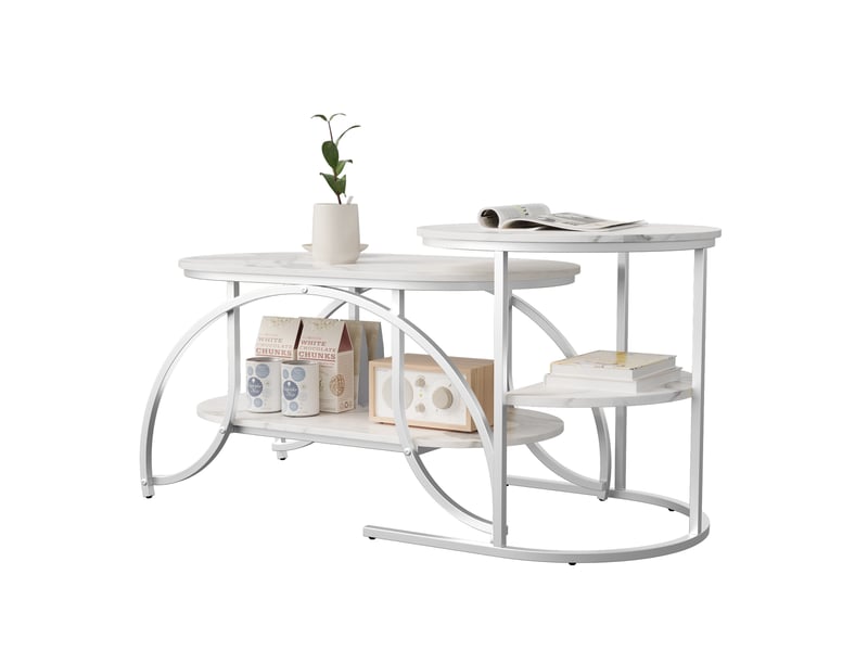  Ensemble table d'appoint, lot de 2 table basse avec rangement, petit table gigogne haute brillance moderne, pour salon,balcon et bureau  - Conforama W