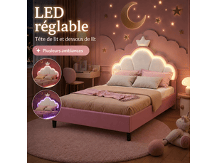 Lit simple 90x190 cm YELENARO coloris rose