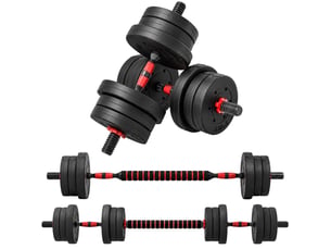 Ensemble d'haltères réglables 4 en 1 de 20 kg avec barres de connexion et barre d'extension pour salle de sport à domicile - noir