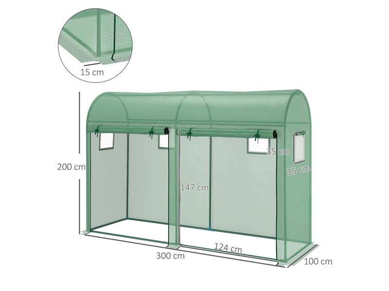  Serre tunnel jardin planteslégumes, balcon, 2 portes sectionnelles4 fenêtres, peacier, 3x1x2 m.  - Conforama E