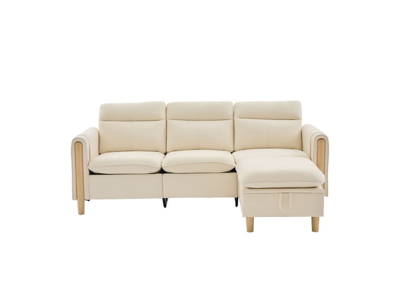 Canapé d'angle 3 places, avec pouf de rangement, 201x77x86cm, beige - Conforama A