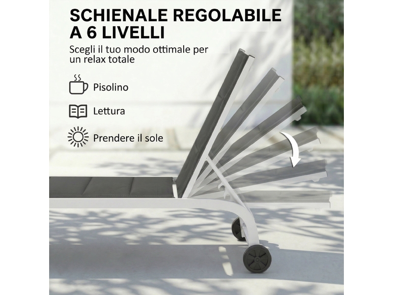  Transat de jardin à roulettes, en textline avec structure en aluminium, gris foncé et blanc  - Conforama E