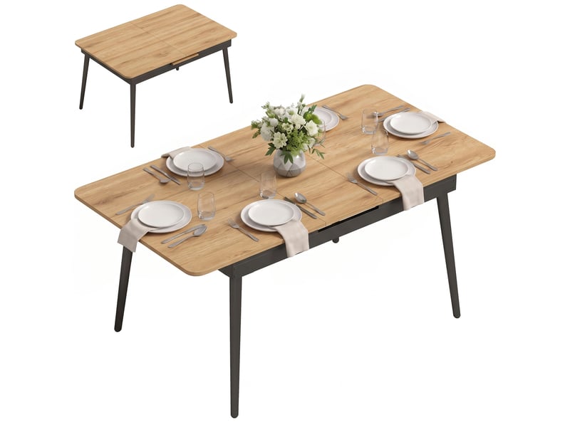  Table de salle à manger extensible 130-160 cm, table de cuisine aux angles arrondis, chêne  - Conforama A