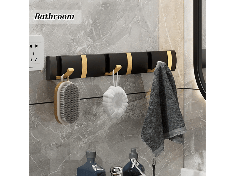  Porte manteau mural avec 6 crochets, manteau salle de bain pliant moderne noir, serviettes peu encombrants pour suspendre manteaux, cha, gris  - Conforama C