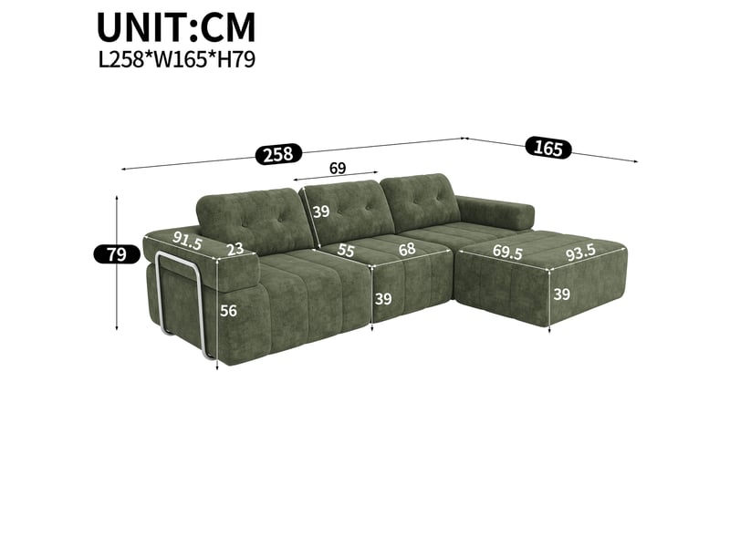 Canapé d’angle modulable 4 places en chenille vert, 258 × 165 × 79 cm IKSETERA TRADING LTD - Conforama C