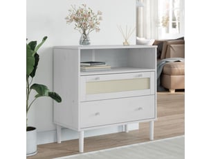 Buffet - bahut - meuble de rangement senja aspect rotin blanc 80x40x80 cm bois massif de pin