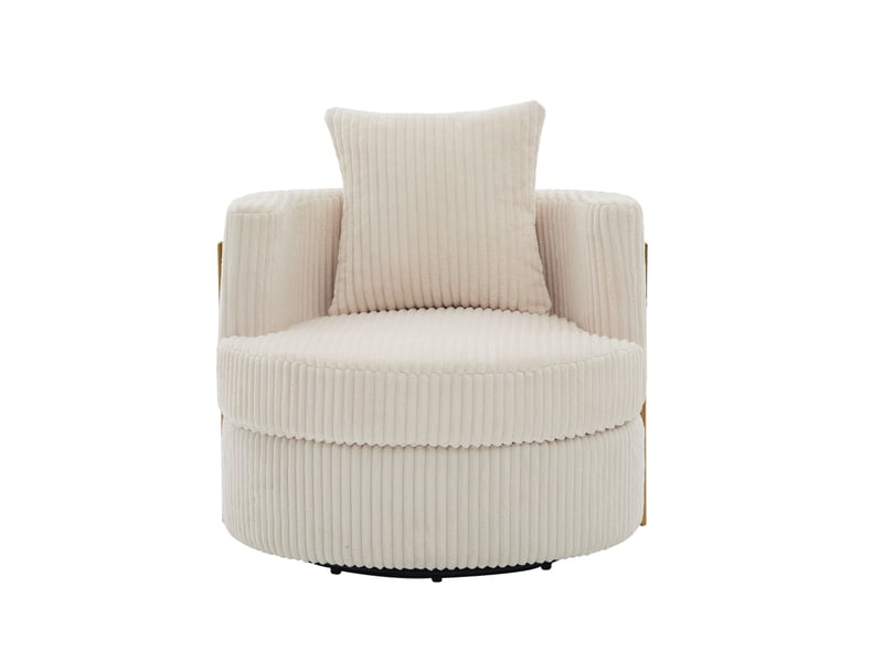 Fauteuil pivotant à 360° en velours côtelé avec rembourrage en mousse haute densité et espace de rangement sous l'assise - beige - Conforama A