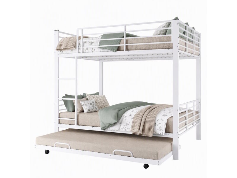 Lit superposé 140x200 cm avec lit gigogne en métal blanc mat - Conforama A
