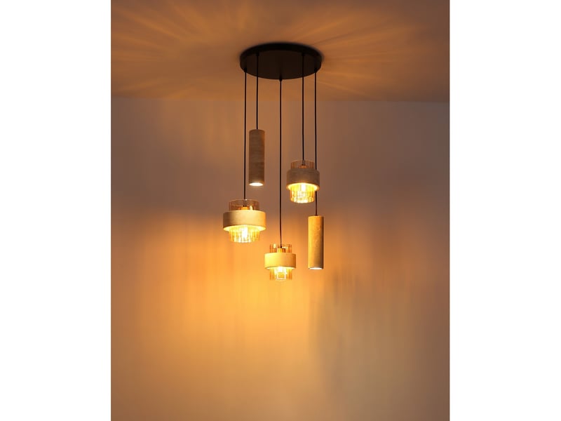  Globo daren suspension cluster, noir mat, abat-jour en verre ambré, 2 x gu10, 3 x e27  - Conforama D