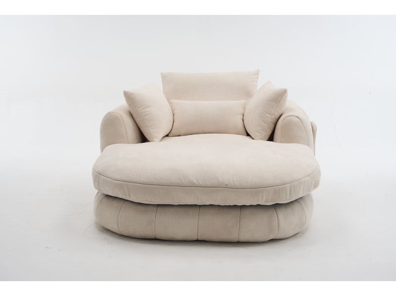  Chaiselongue 1 place 184,5 x 145 x 76,5 cm – blanc – assise profonde en chenille et coussins inclus  - Conforama D