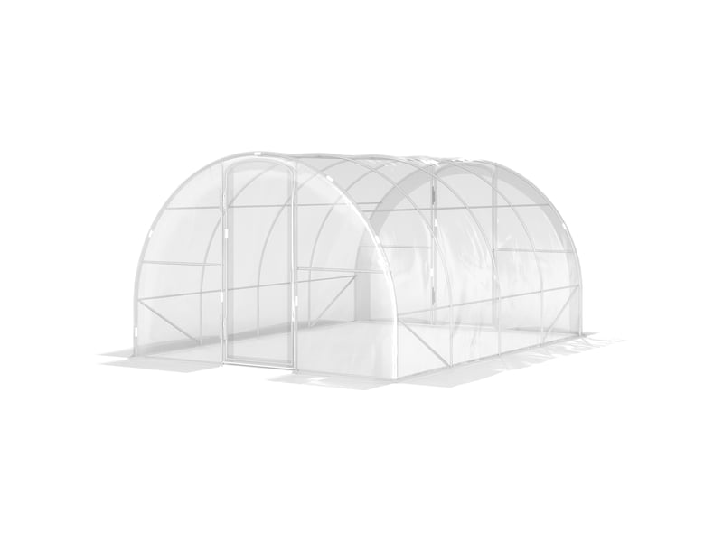  Serre tunnel 4 x 3 x 2 m avec 2 portes, serre de jardin avec toit arrondi pour la culture des plantes, transparente  - Conforama B