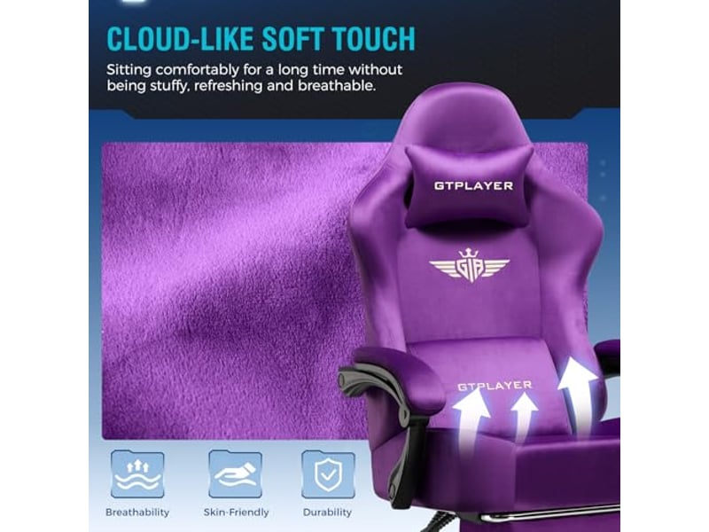  Gtplayer chaise de jeu inclinable à 160° avec repose-pieds 180kg - tissu violet foncé GT829-VLTDP - Conforama E