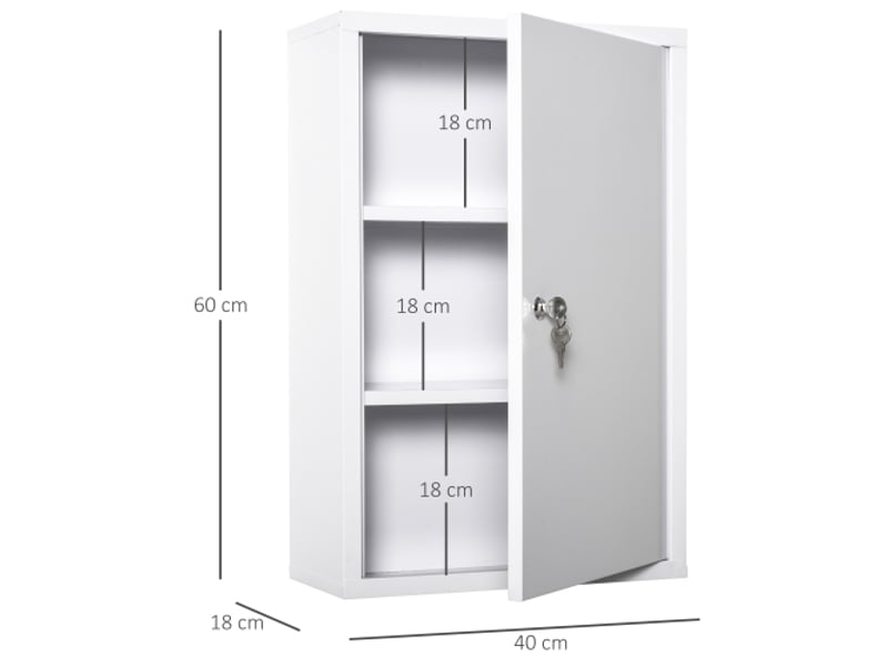  Armoire à pharmacie blanche en acier, 3 compartiments verrouillables, 40x18x60 cm, maison et bureau  - Conforama C