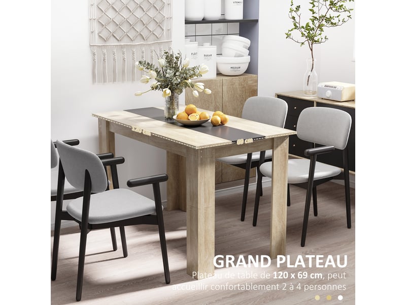  Table à manger table de cuisine design moderne avec dim. 120l x 69l x 75h cm grand plateau 2-4 personnes en bois  - Conforama E