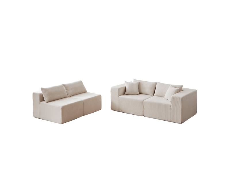 Canapé d’angle modulable l 4 places en velours côtelé gris, 4 pièces combinables compressé - Conforama E