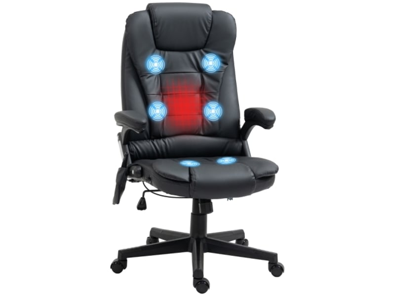 Chaise de bureau ergonomique avec massage, dossier haut, similicuir noir, pivotante - Conforama A