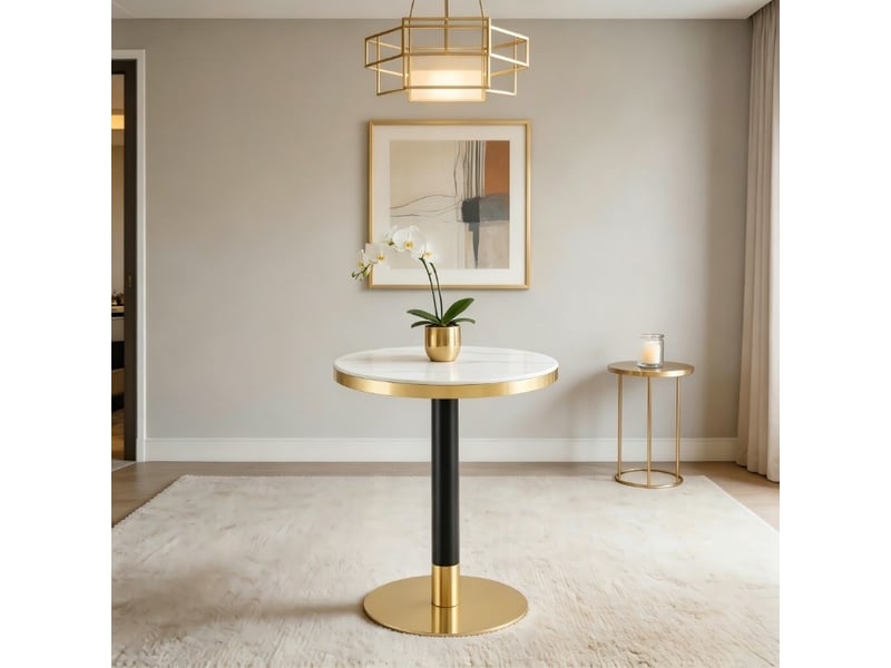  Table d'appoint ronde,ø60x73,7 cm,mdf,effet marbre blanc et métal noir doré  - Conforama B