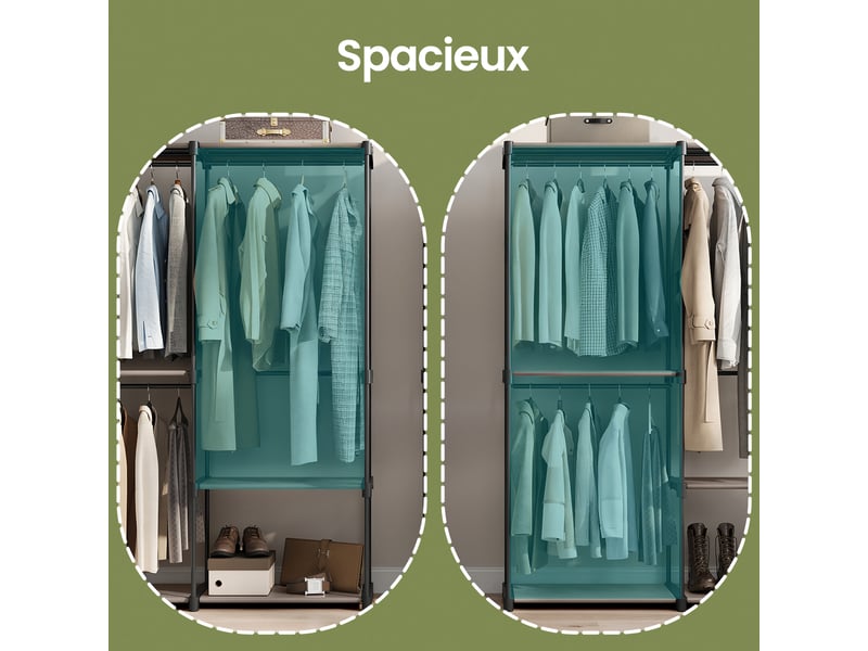 Armoire, penderie, portant à vêtements avec étagères, tringles suspendues, organisateur de rangement, pour vestiaire, chambre, 138 x 43 x 182 cm, taupe - Conforama C