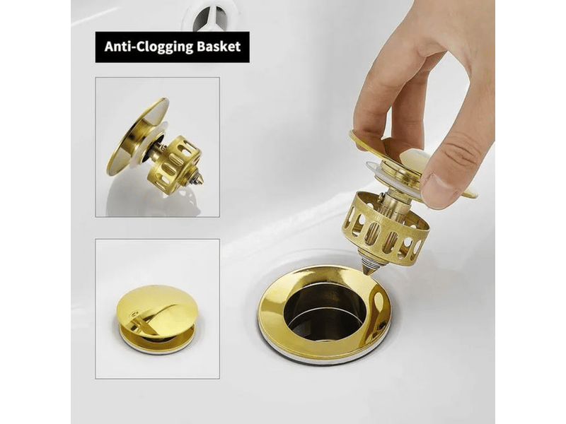 Or bonde de lavabo pop up sans trop plein,bouchon de vidange avec panier à crépine,bonde de vidage pour lavabo de salle de bain laiton - Conforama D