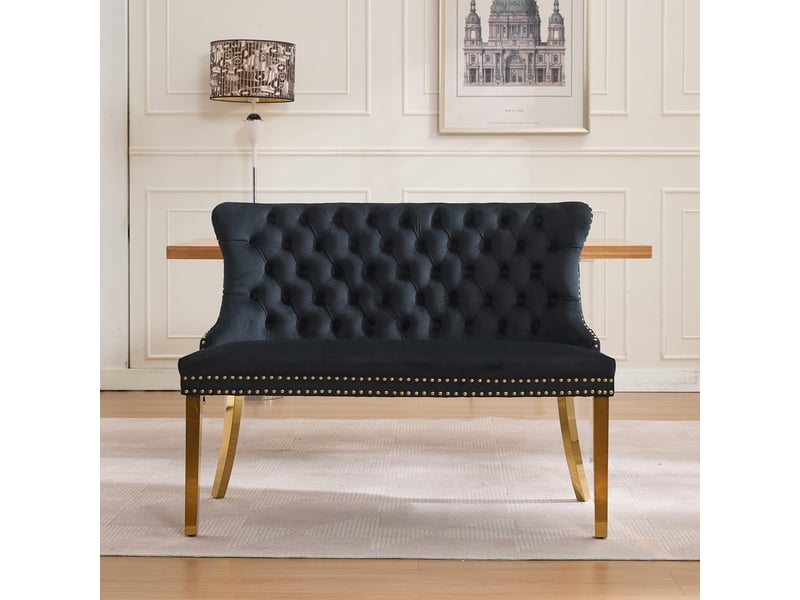  Banquette double velours de1602bk noire 2 places avec dossier aile et pieds acier doré lot de 1  - Conforama B