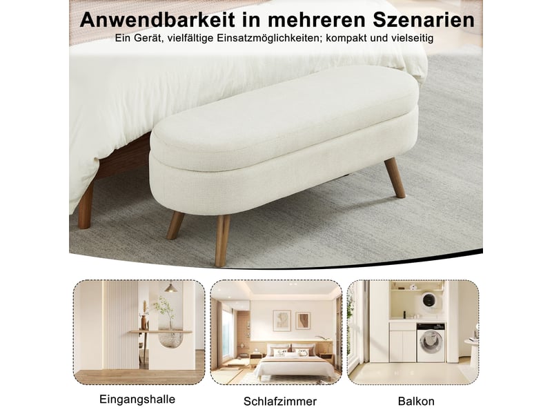  Banc coffre de rangement en tissu chenille beige 110x40x42 cm W3349P455064 - Conforama E