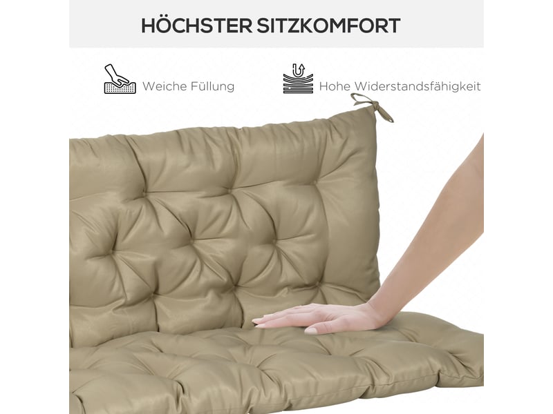 Coussin de banc 3 places kaki 150x98x8 cm avec liens intérieurextérieur pour jardin et balancelle  - Conforama D
