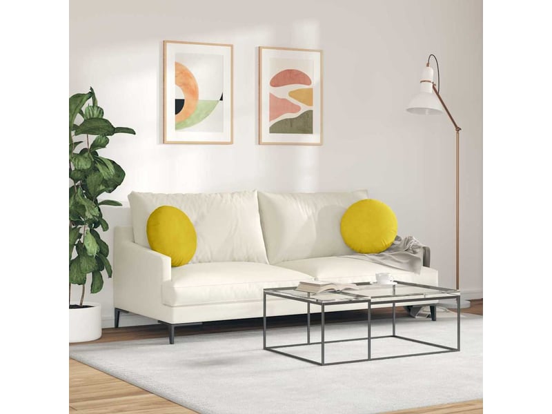  Lot de 2 coussins de siège, coussins décoratifs jaune ø 40 x 13 cm velours cf59933  - Conforama D