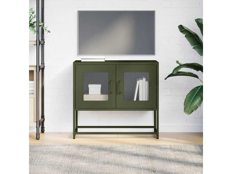  Meuble tv - banc tv - meuble de rangement vert olive 68x39x60,5 cm acier laminé à froid  - Conforama D