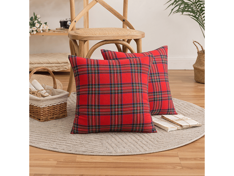  Lot de 2 housse de coussin - 2 noël plaid tartan coussin taie d'oreiller lit canapé décor à la maison, rouge cushion cover - Conforama E