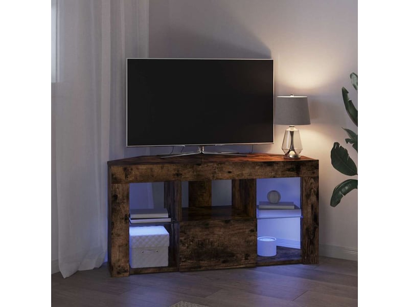  Meuble tv led d'angle 100x40x50 cm chêne fumé  - Conforama E