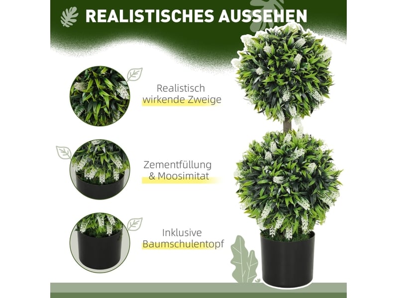  Lot de 2 plantes artificielles de lavande 70 cm – blanc – résistantes aux uv, avec pots lestés en ciment  - Conforama E
