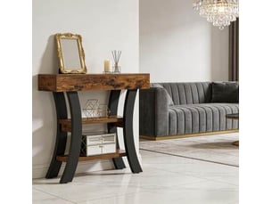 Table console 105x30x80 cm avec rangements ouverts mdf métal noir et marron rustique