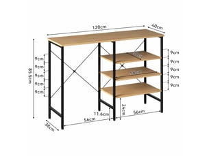 Table console multifonctionnelle modulable 120x40x85,5 cm – desserte de rangement avec structure métal noir et étagères effet bois – pour cuisine, salon, entrée et garage – noir et naturel