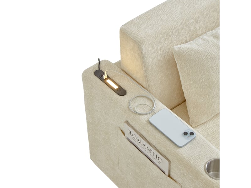  Canapé-lit modenvie 2 places convertible beige en chenille avec ports usb 153 x 77 x 65 cm  - Conforama E