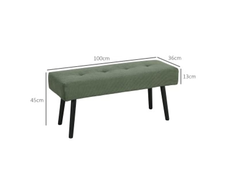  Bout de lit capitonné avec assise rembourrée et pieds en acier, pour chambre ou entrée, velours côtelé vert 100 × 36 × 45 cm  - Conforama D