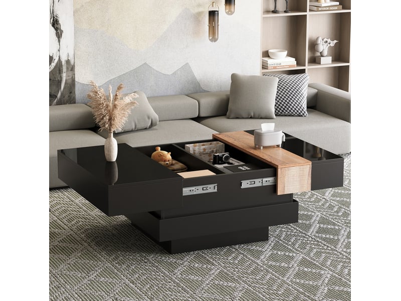  Table basse carrée 70 x 70 cm à plateau coulissant avec rangement noir  - Conforama D
